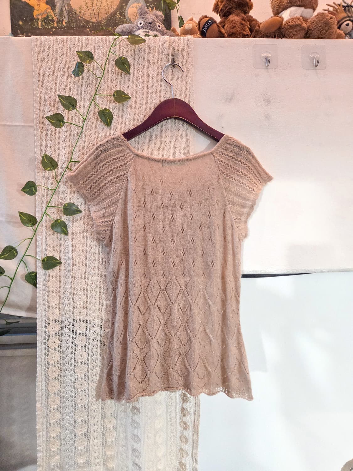 핑크 반팔 니트 탑 상품이미지4