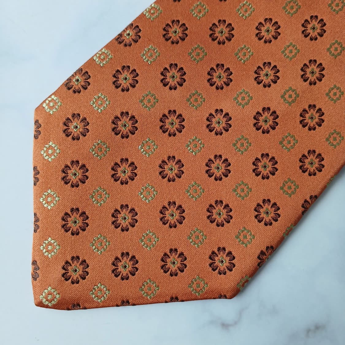키톤 실크 오렌지 플라워 자수 넥타이 9.5cm S~A+등급 e905 상품이미지7