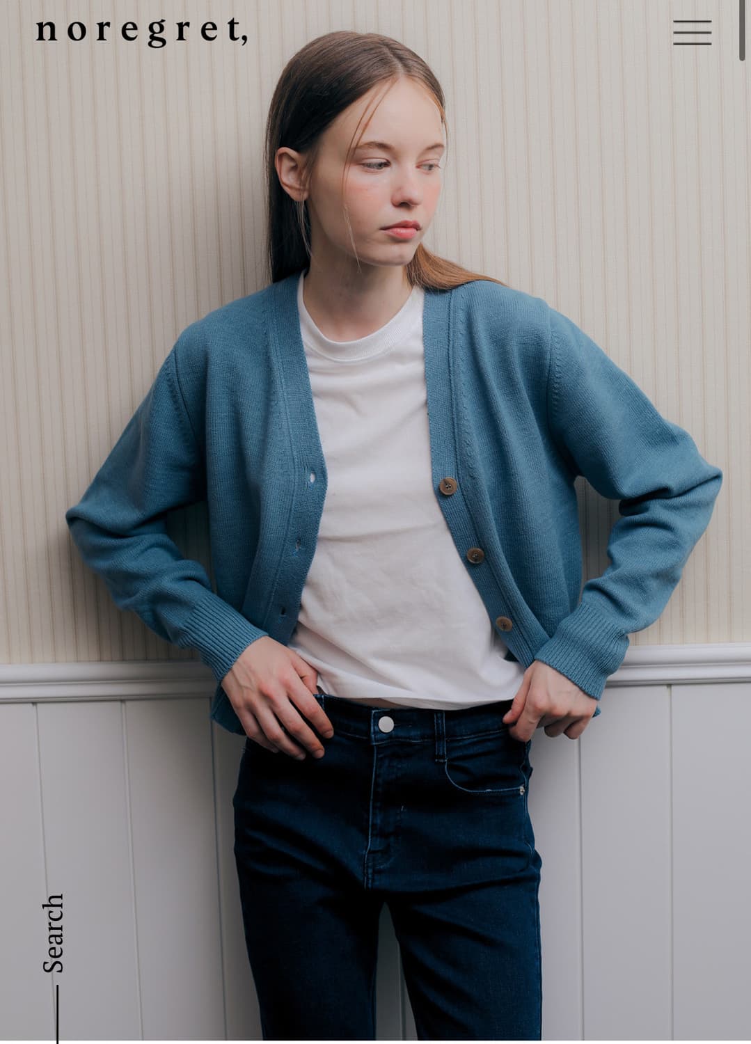 [새상품/noregret] 노리그렛 클래식 브이넥 니트 가디건 blue 상품이미지6