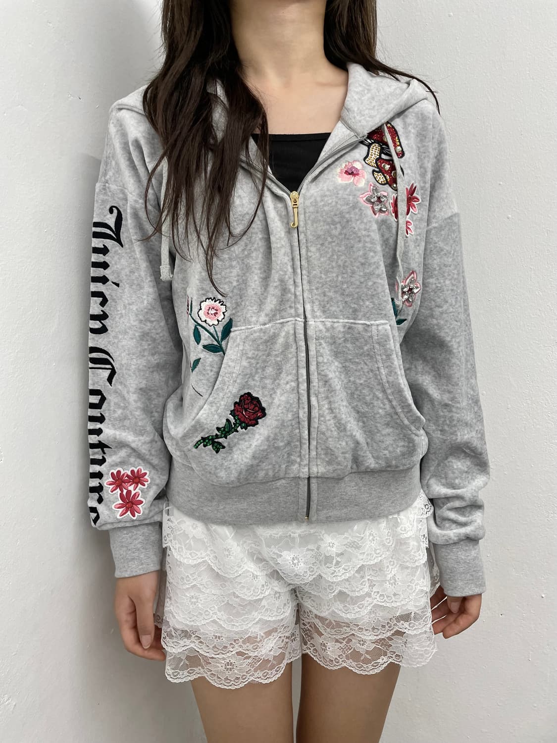 쥬시꾸뛰르 그레이 벨벳 디테일 집업 상품이미지1