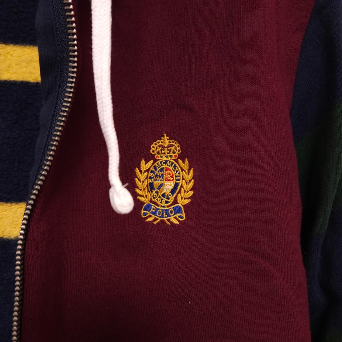 [M] 폴로 크레스트 패치워크 플리스 기모 후드집업 상품이미지3