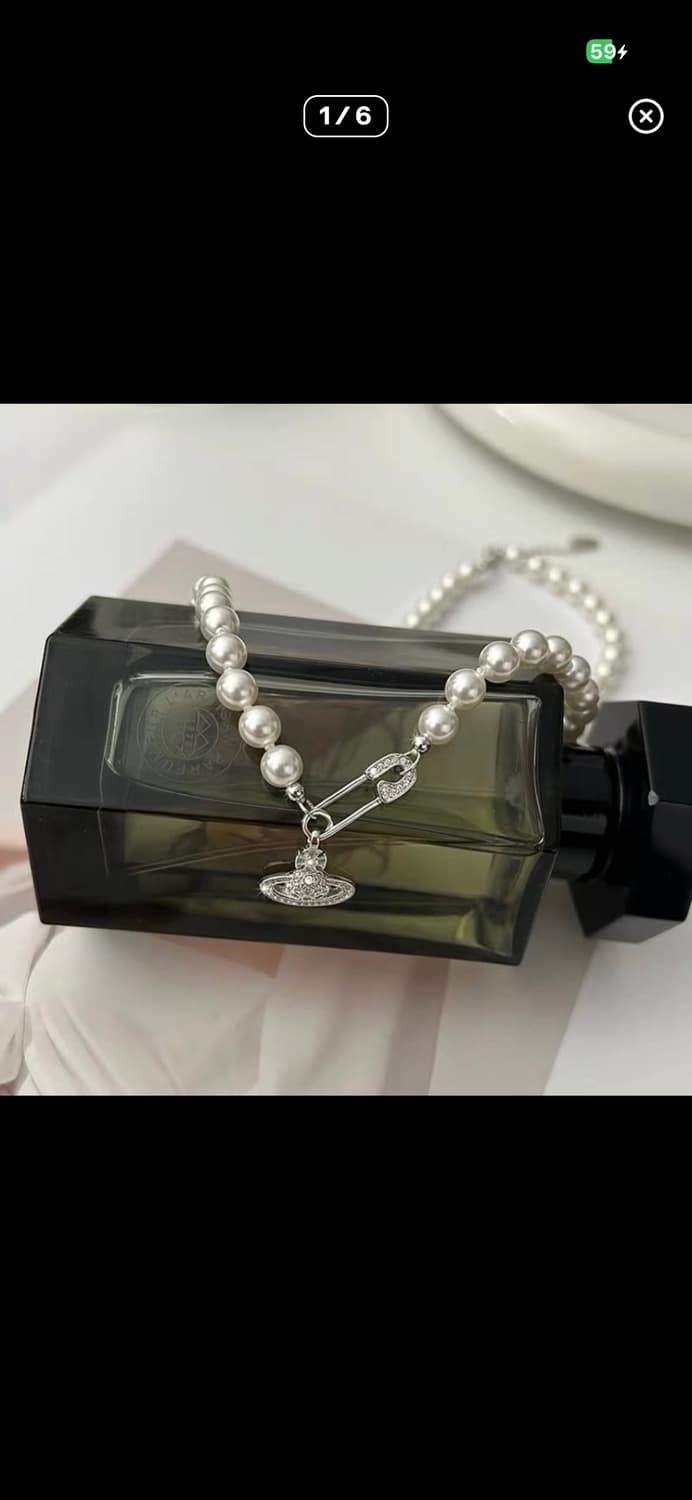 비비안웨스트우드 아카이브 세이프티핀 바스릴리프 orb 진주펄 초커 상품이미지1