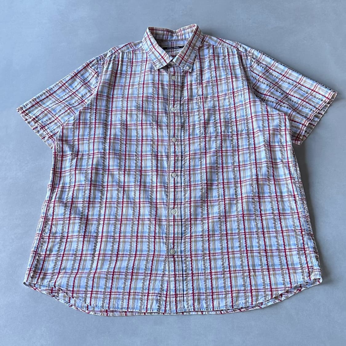 [2XL]JPN 플레이드 시어서커 반팔 셔츠 상품이미지1