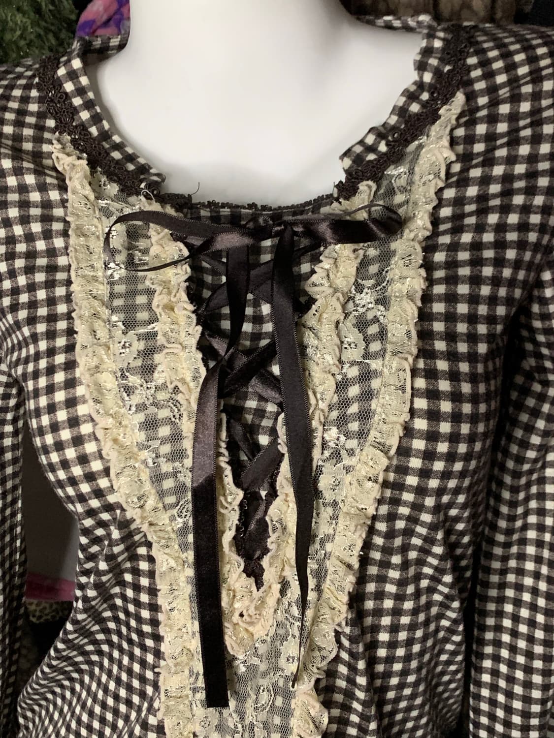 엑시즈팜 쿠마모리 라떼갸루 브라운체크 탑 상품이미지2