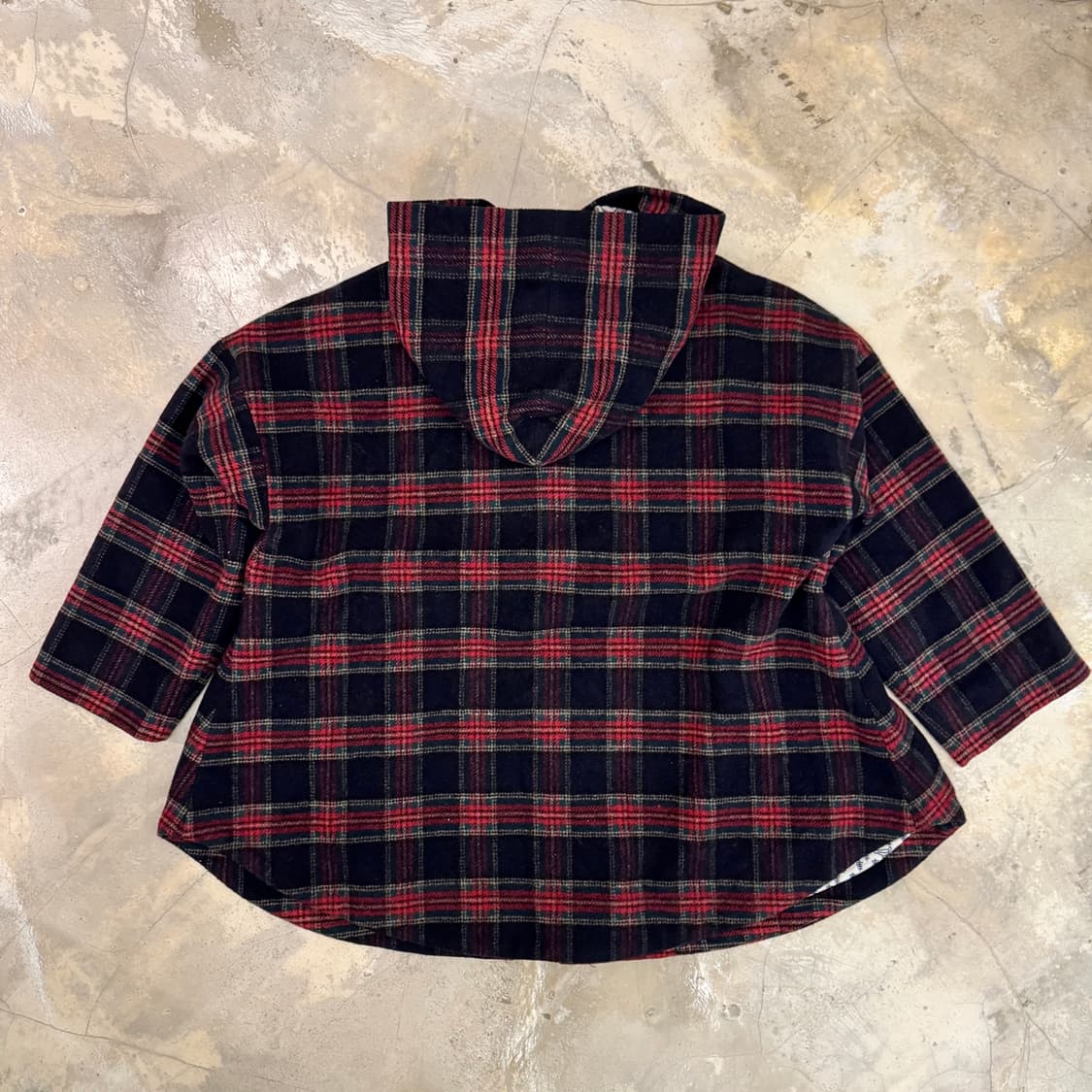 네넷 후드 더플 체크 코트 네이비/레드 상품이미지2