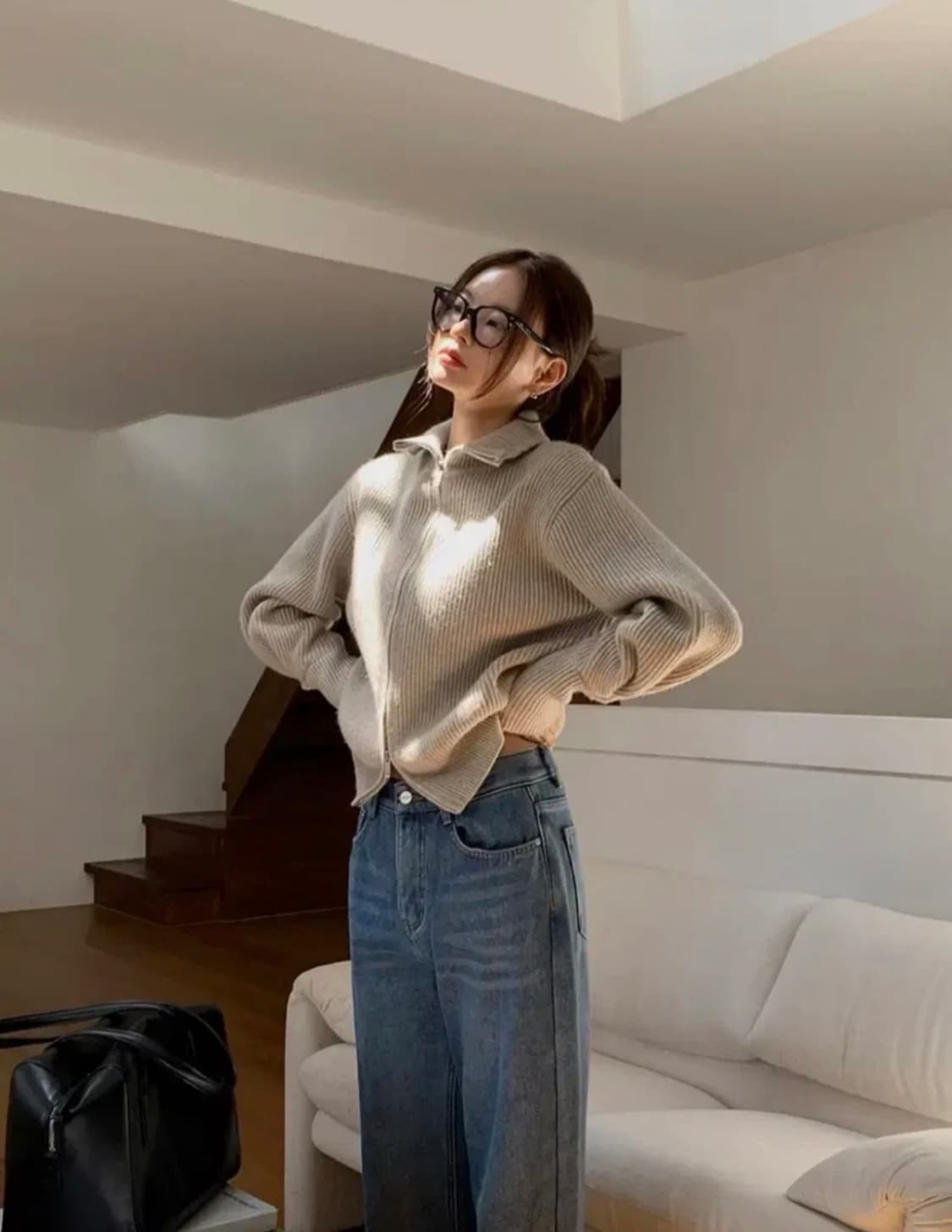 에드모어 니트 집업 가디건 오트밀 상품이미지1