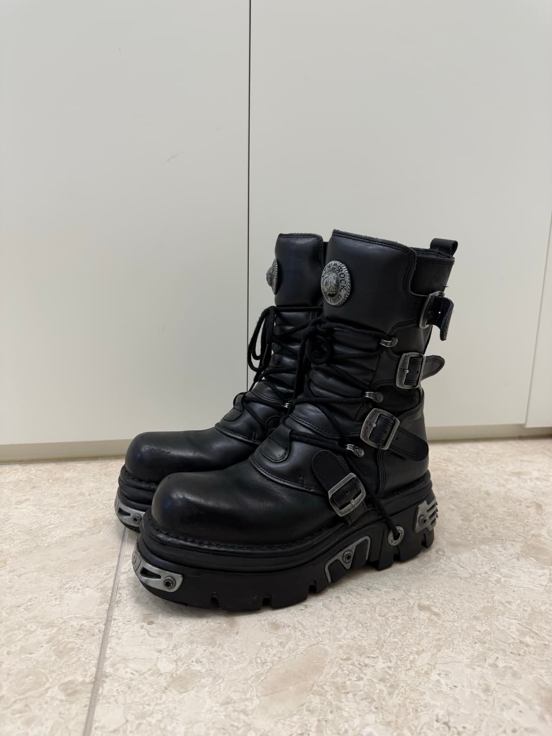 뉴락 리액터 블랙 레더 플랫폼 부츠 43 상품이미지1