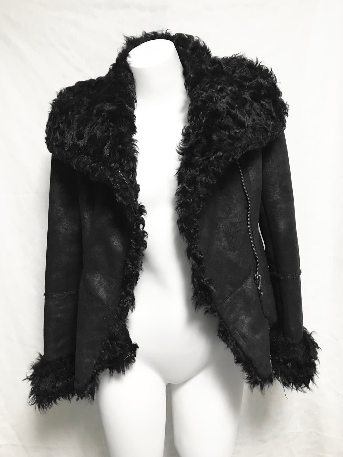 택포•빈티지 사선 지퍼 양털 무스탕 퍼자켓 상품이미지4