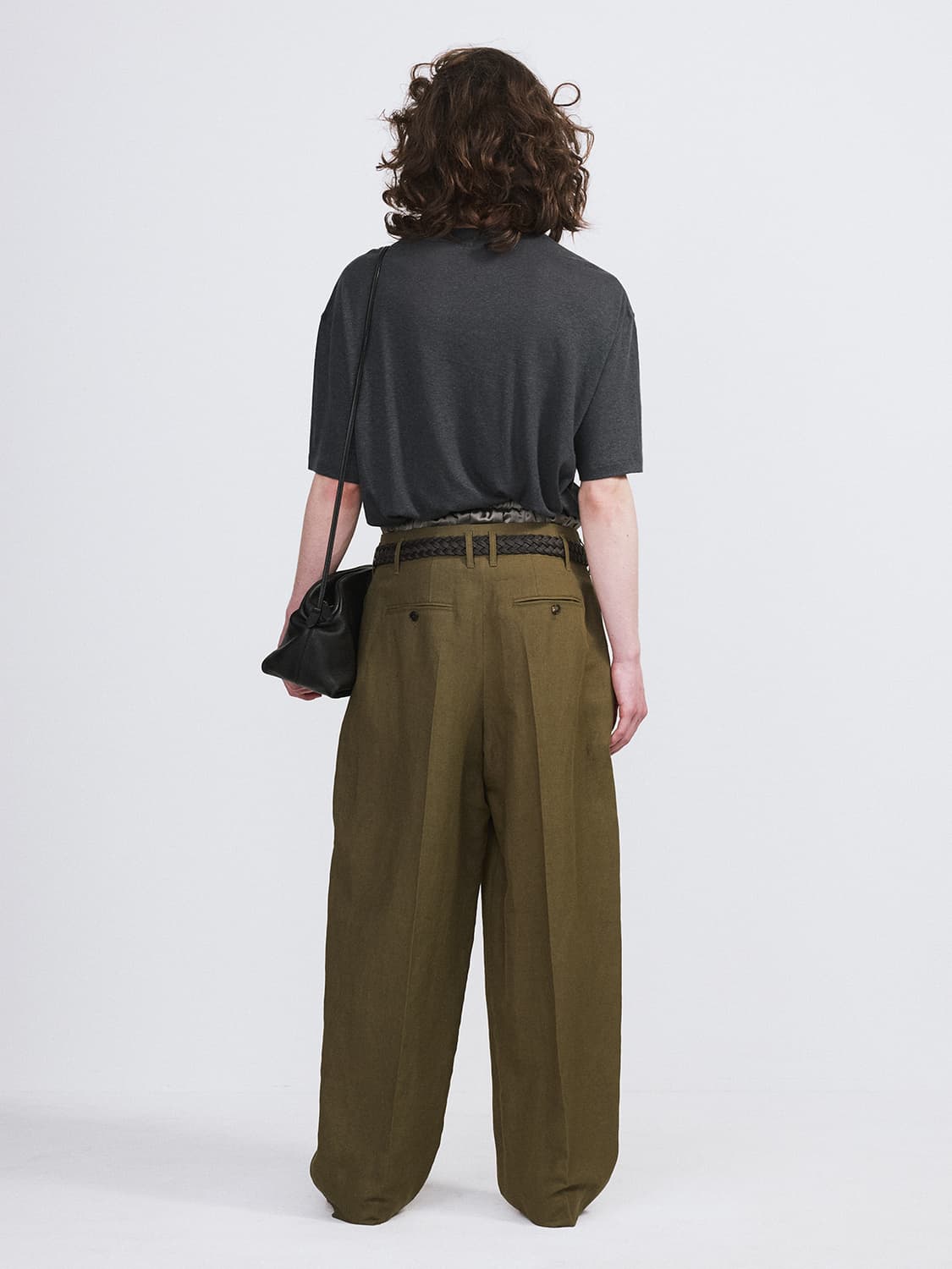 렉토 26SS 리넨 블렌드 플리티드 팬츠 카키 상품이미지4