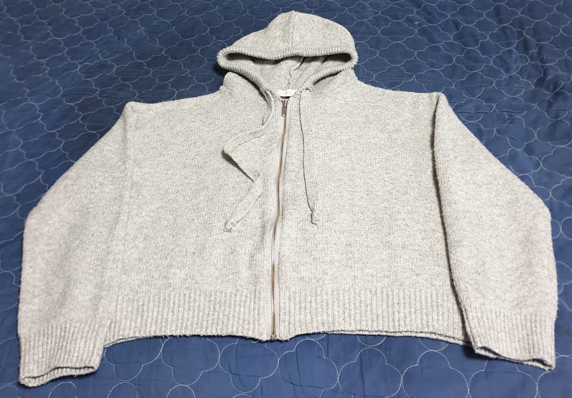 DE FOND 크롭 니트 후드 짚업 멘란지 (M) 상품이미지1