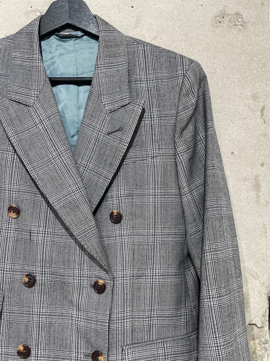 구찌 그레이 티켓 포켓 2B 더블 라나울 체크 블레이저 상품이미지3