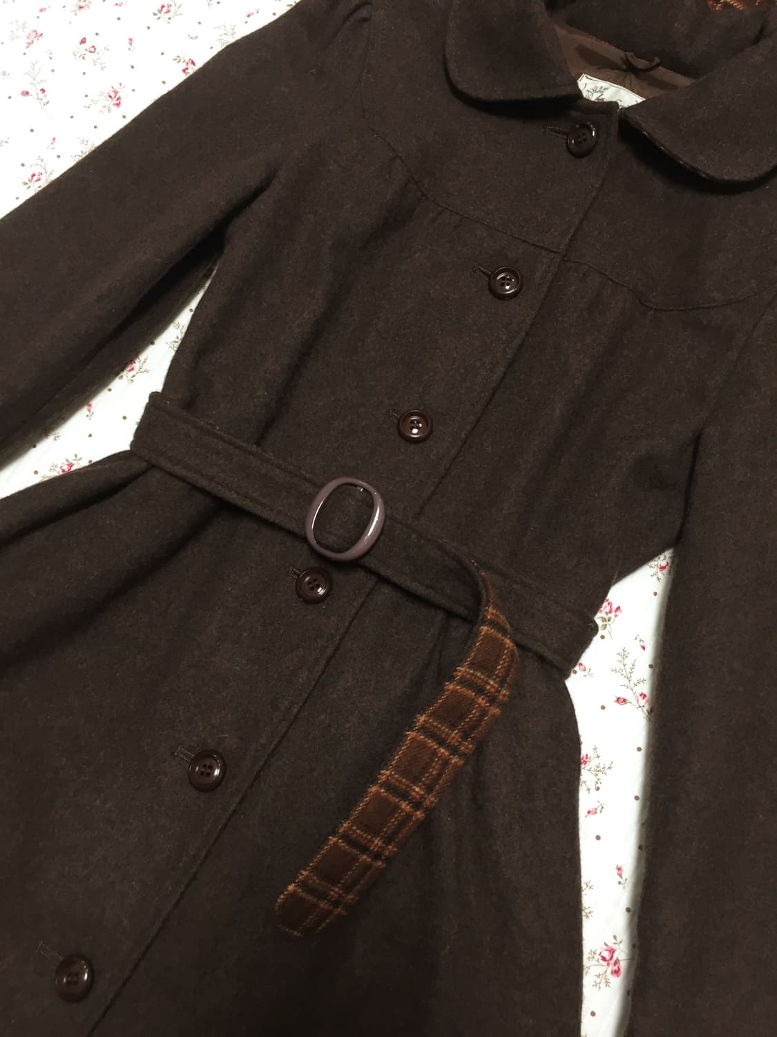 빈티지 모리걸 브라운 체크 코트 상품이미지3