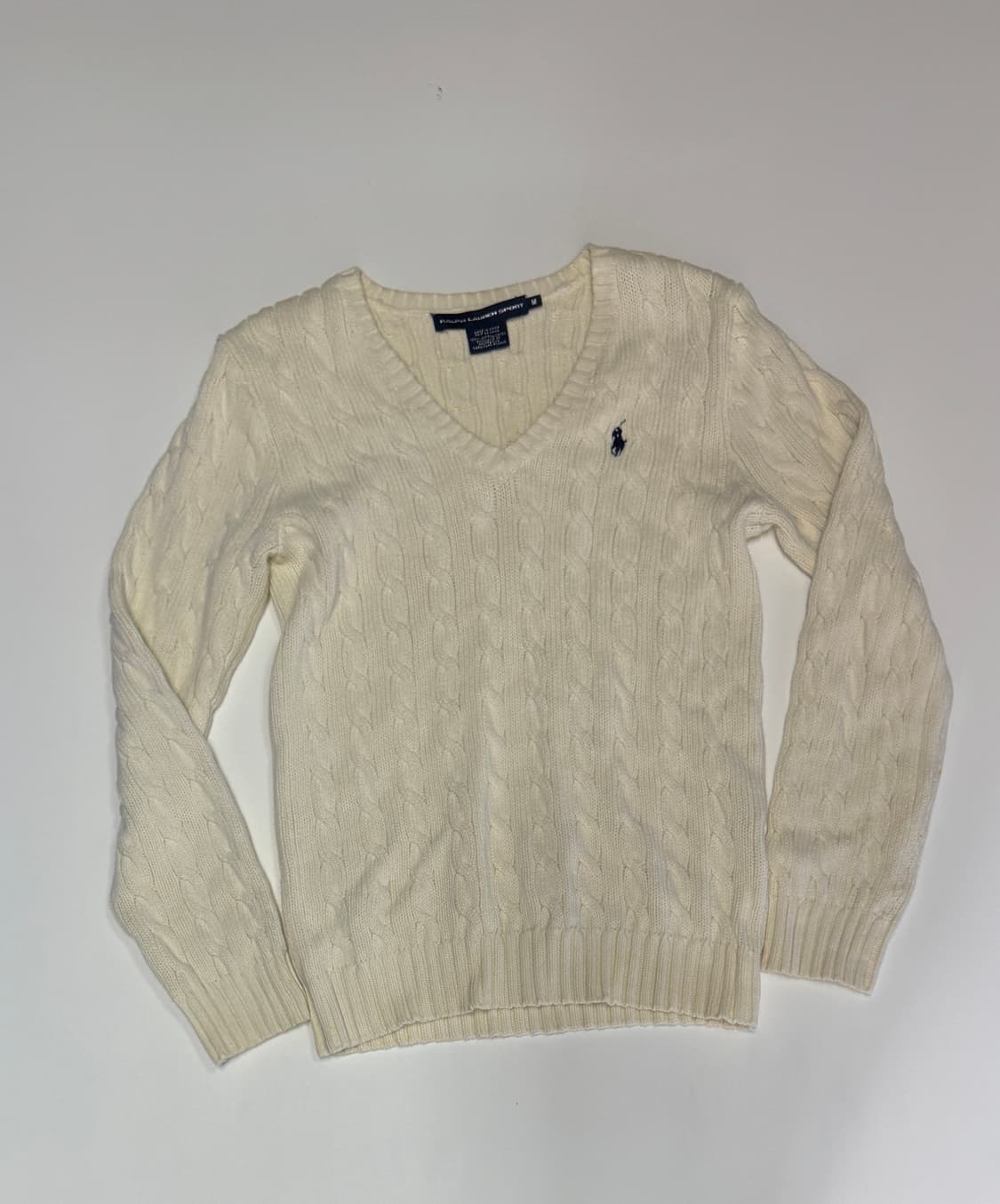 여성 폴로 랄프로렌 스포츠 케이블 브이넥 코튼 니트 상품이미지1