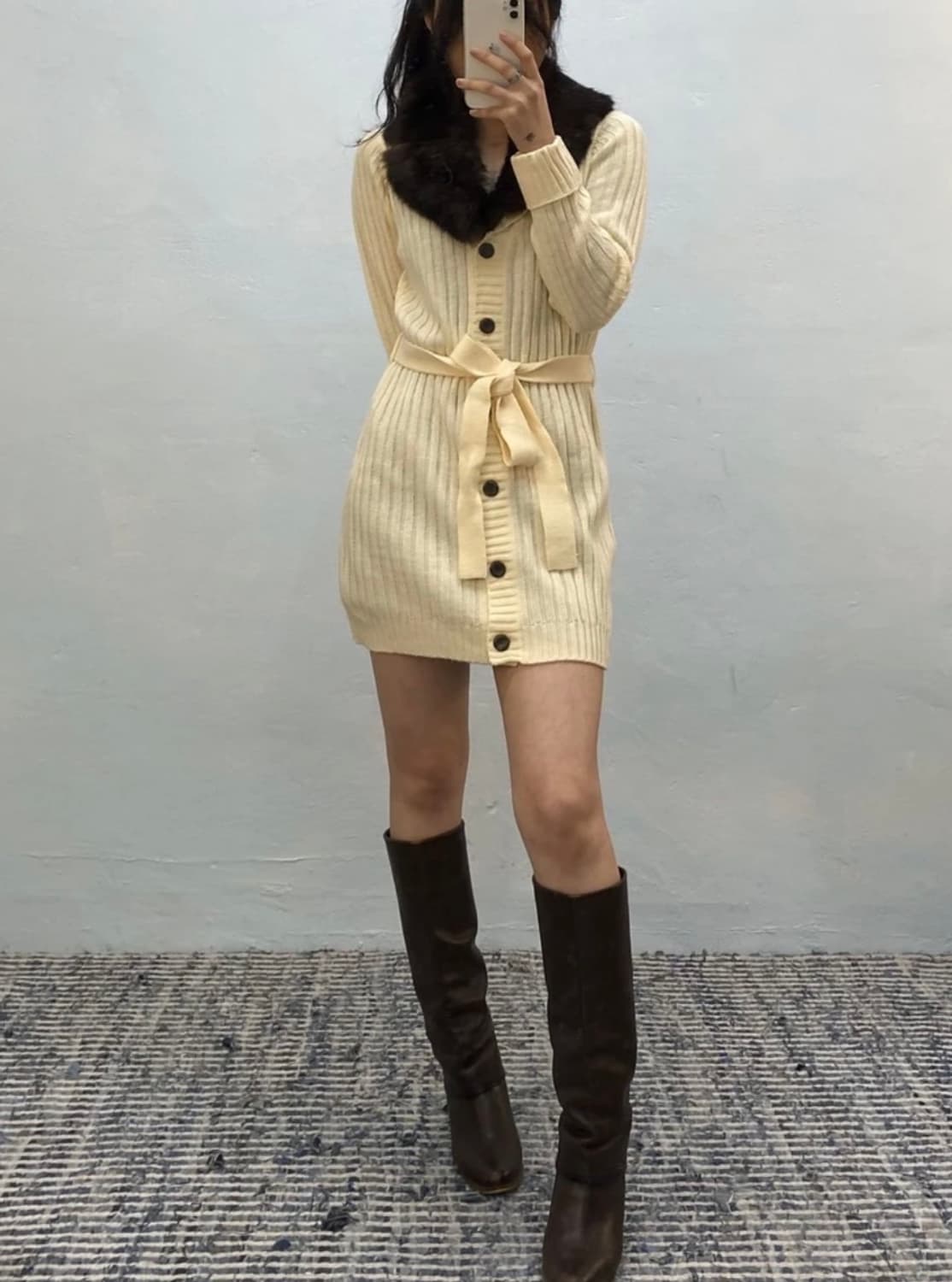 [8436]fur collar cardigan mini onepiece 상품이미지2