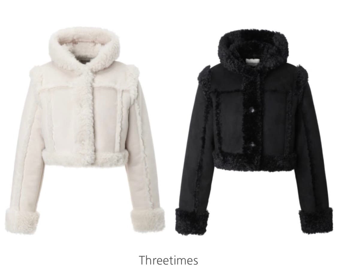 [쓰리타임즈] 베이비 후디 퍼 코트 블랙 상품이미지1