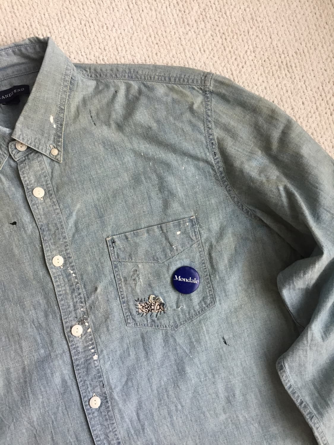 90‘s lands’end 샴브레이 보로 리페어 셔츠 상품이미지4