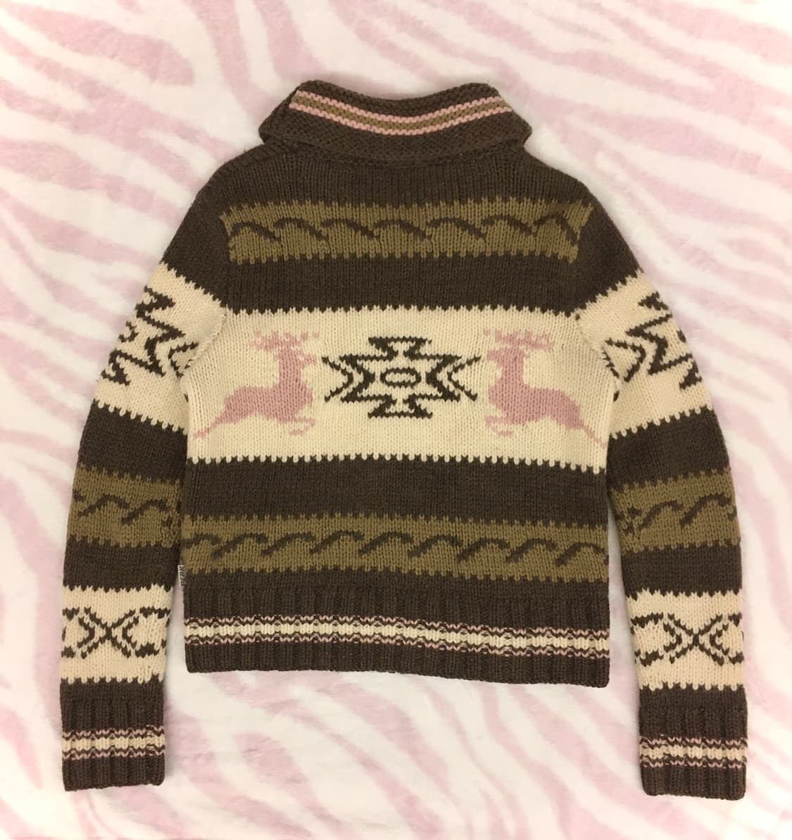 카키핑크 사슴 노르딕 코위찬 니트집업 모리걸 갸루 러힙 상품이미지7