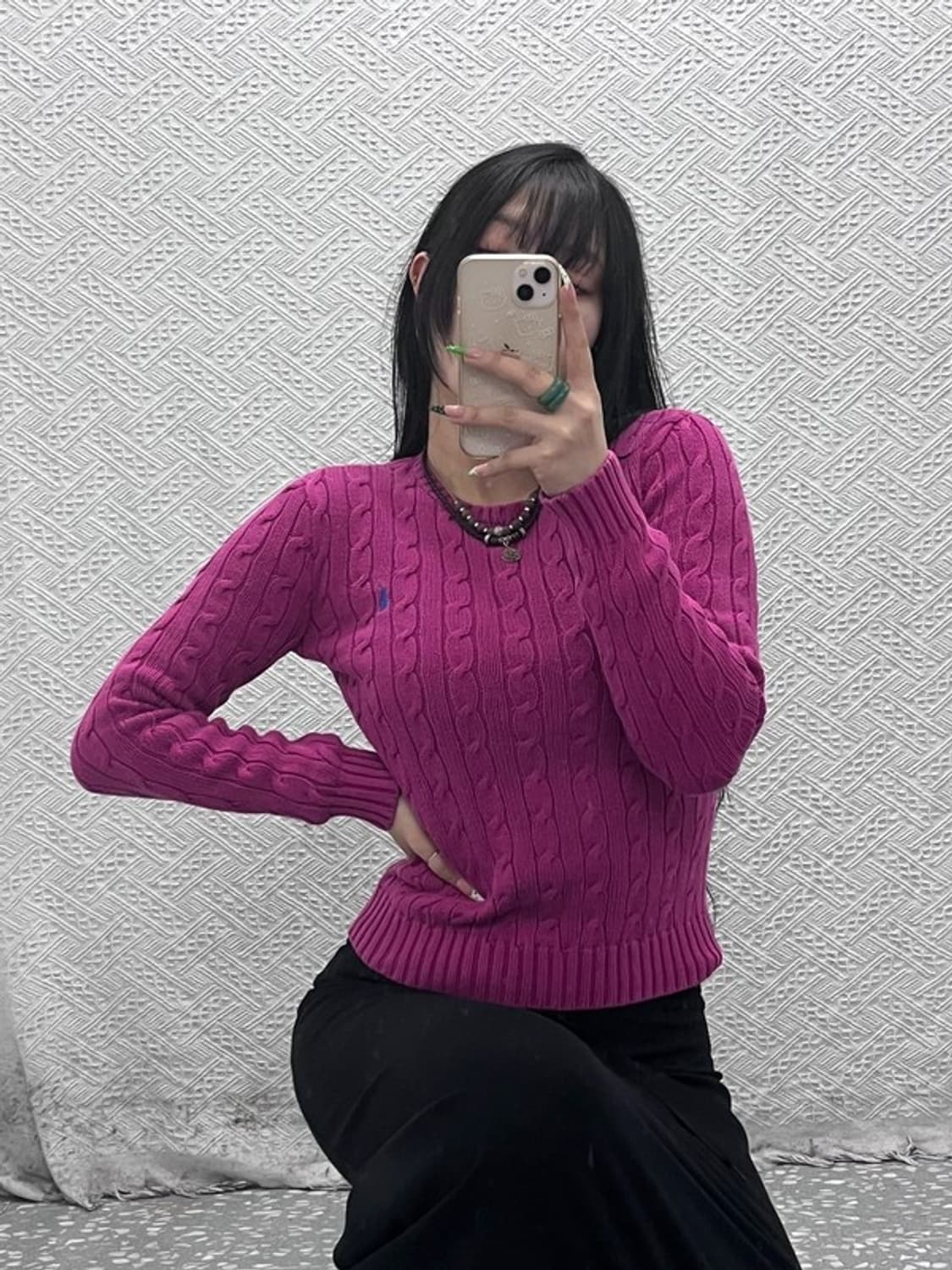 폴로 랄프로렌 빈티지 레트로 딥핑크 꽈배기 니트 S C08946 상품이미지2