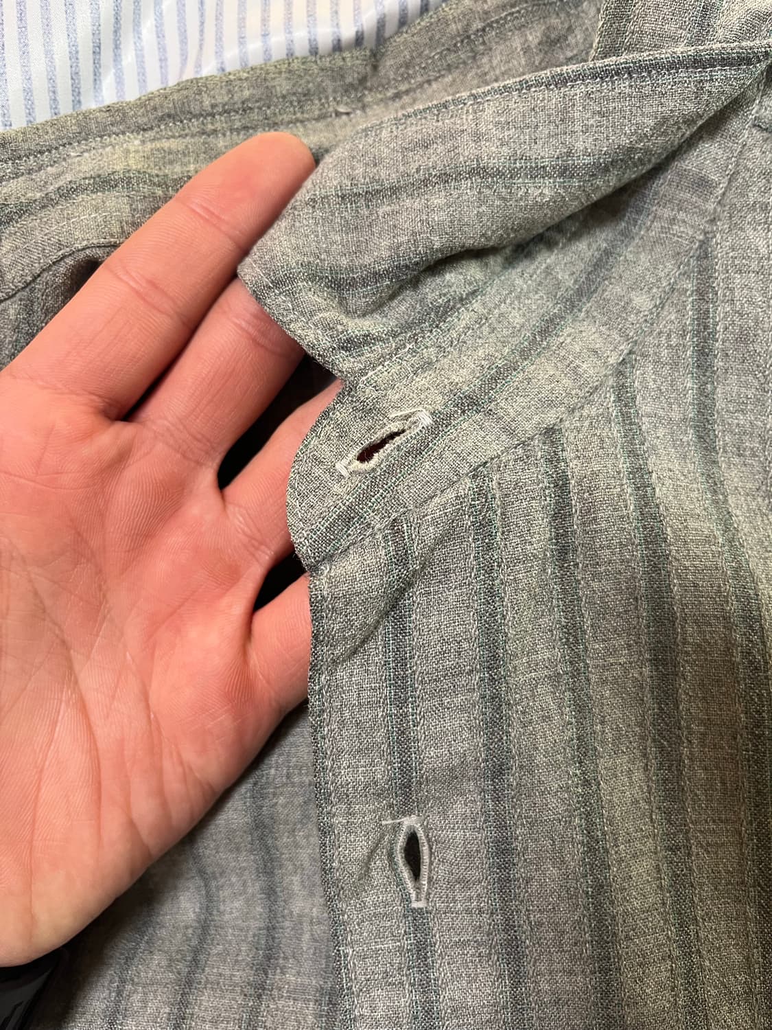 90s 꼼데가르송 옴므 다나카 그린 스트라이프 셔츠 상품이미지7