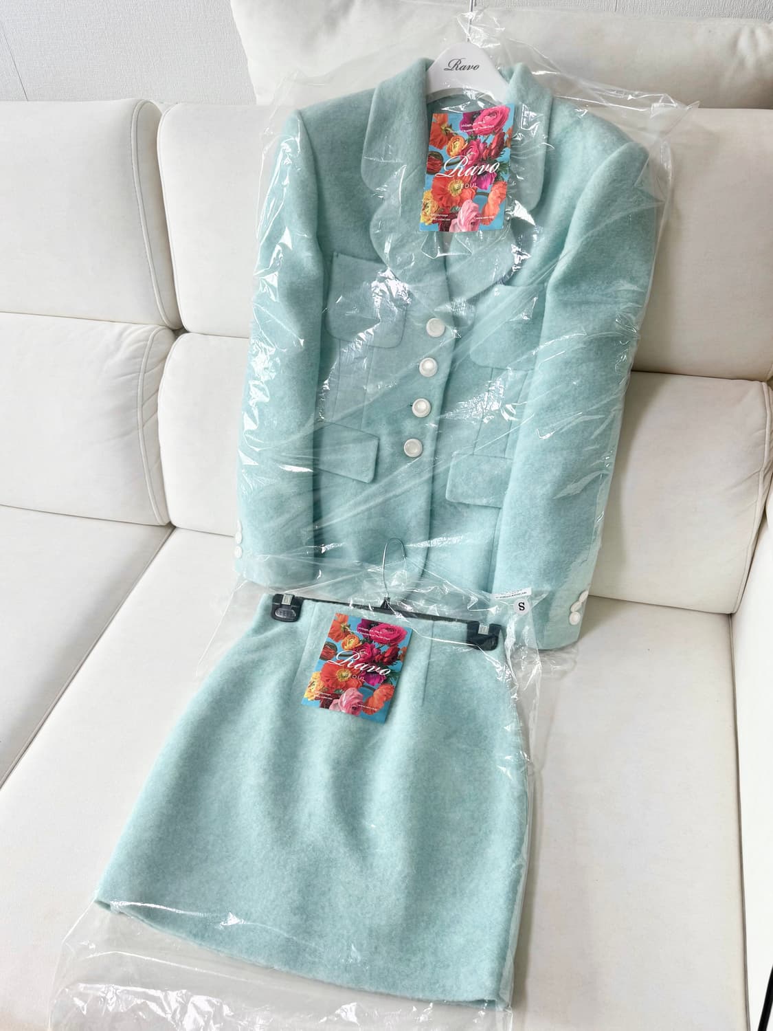 (새상품) 라보빈티지 하늘색 민트 트위드 셋업 투피스 상품이미지10