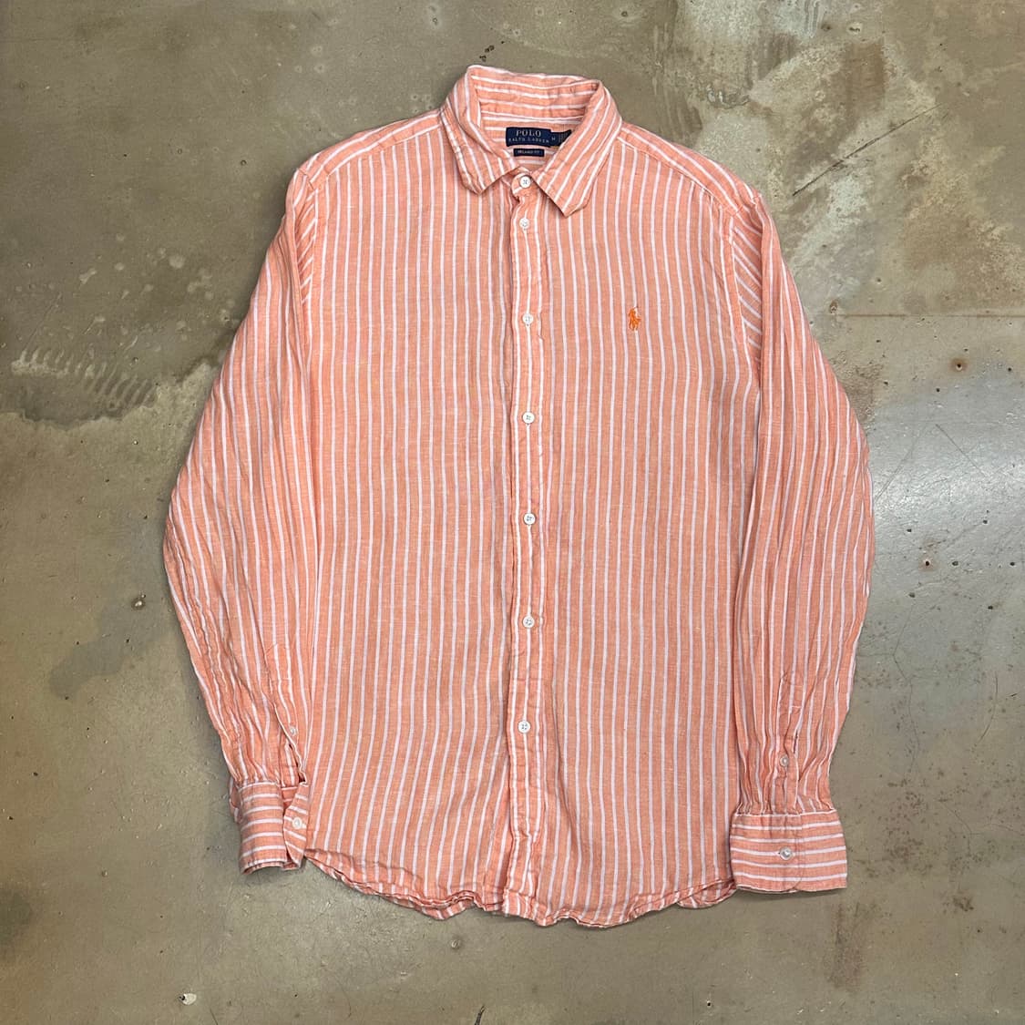 M 폴로랄프로렌 릴렉스핏 오렌지 스트라이프 린넨 셔츠 상품이미지2