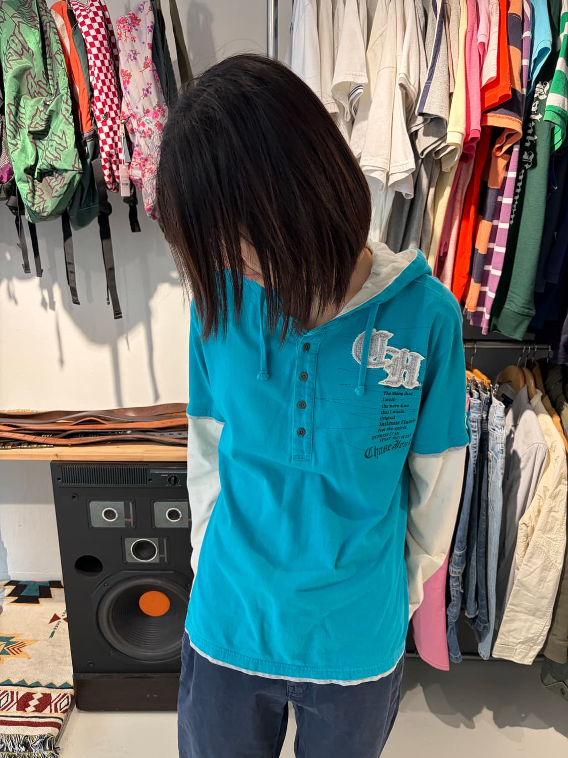 CHASE 21 민트 블루 레이어드 후드 티셔츠 S 상품이미지3