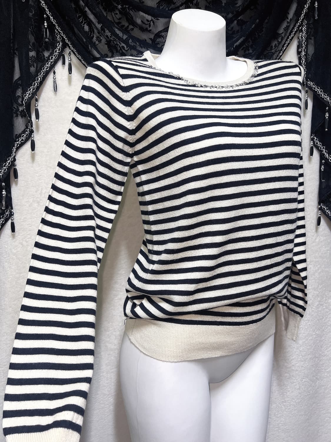 글래시어 GLACIER 로맨틱갸루 스트라이프 진주 로걀탑 라떼 러힙 너드 상품이미지2