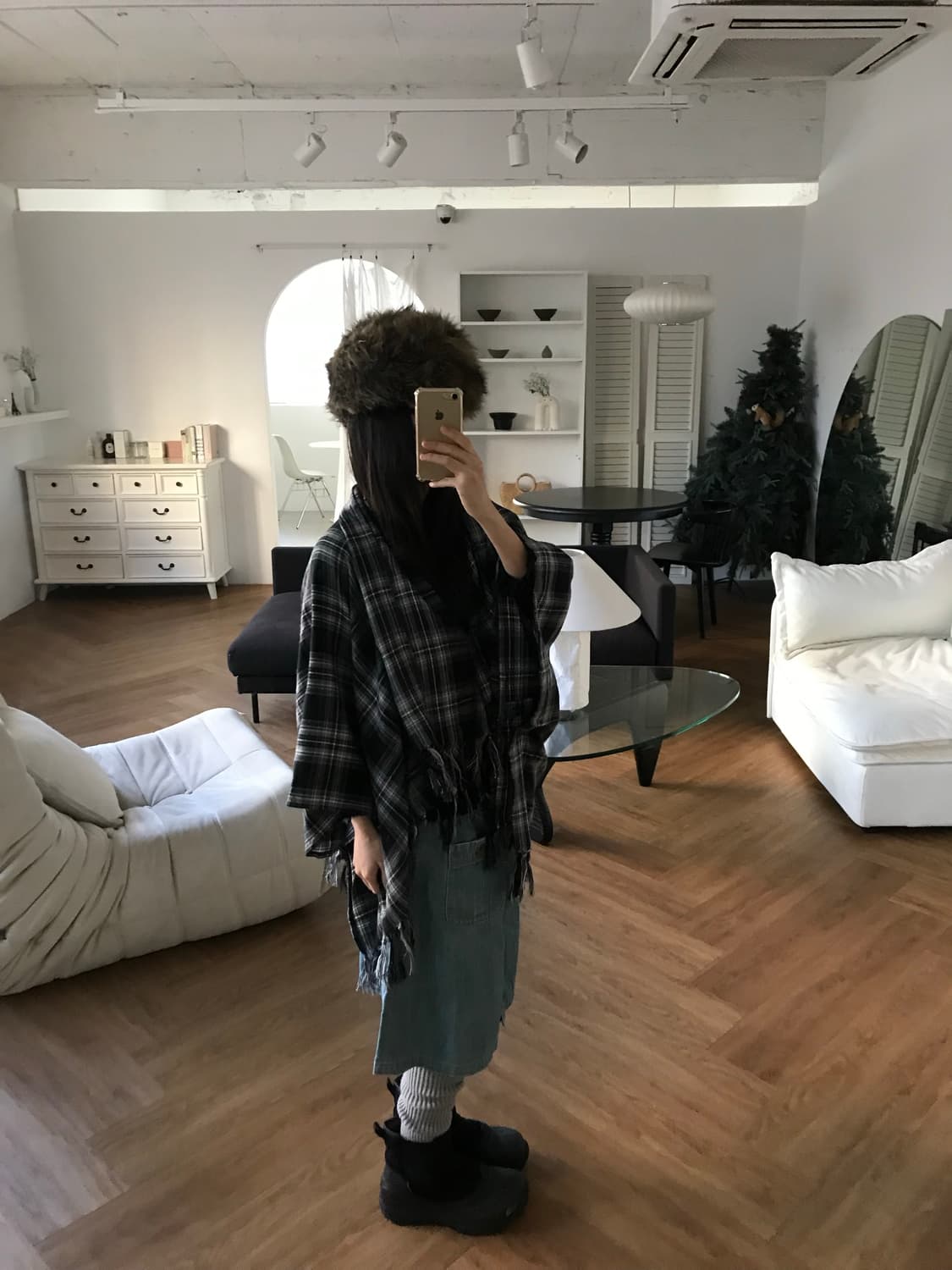 vintage check pattern cape 상품이미지4