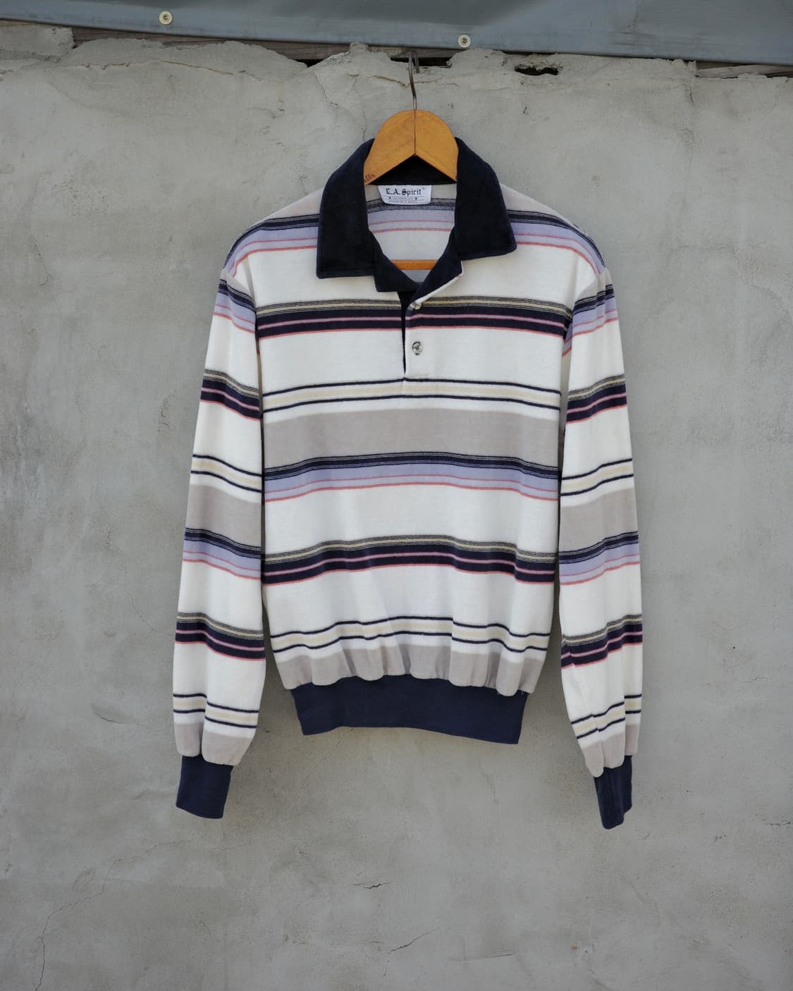 80‘s Velour 스트라이프 오픈카라 폴로셔츠 상품이미지1