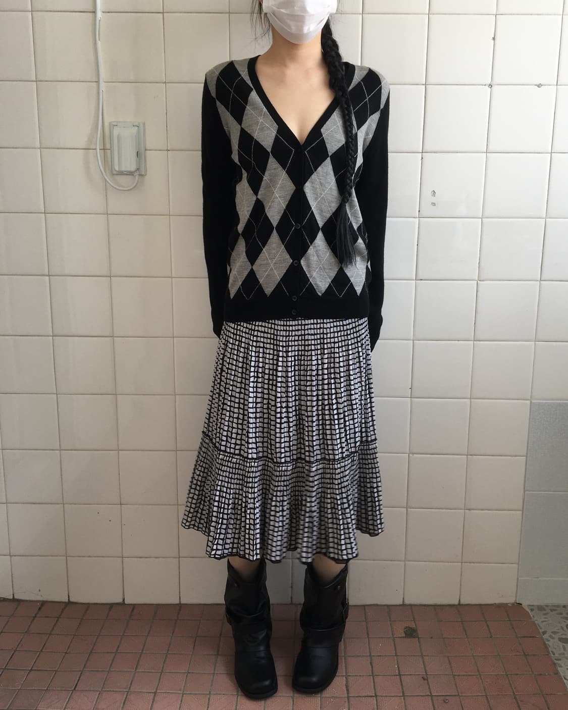 Argyle pattern knit cardigan 상품이미지1