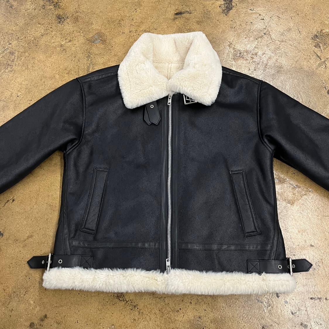 [정품/M] 도프제이슨 블랙 무스탕 퍼 라이더 자켓 b15 상품이미지3