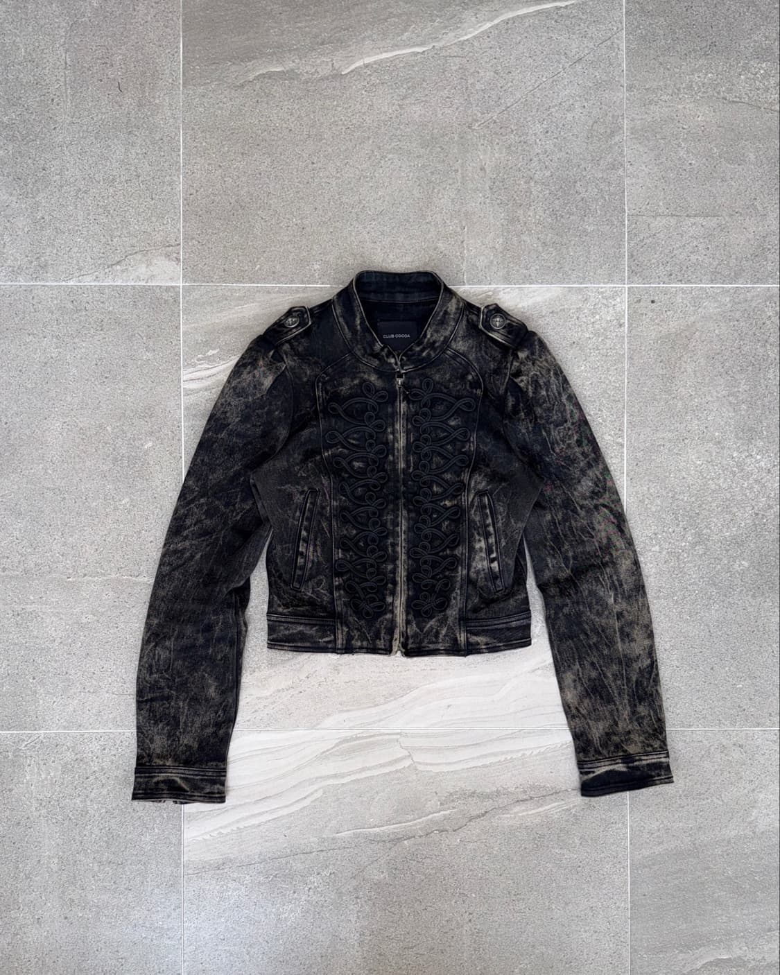 Washing black denim tie dye napoleon jk 상품이미지1