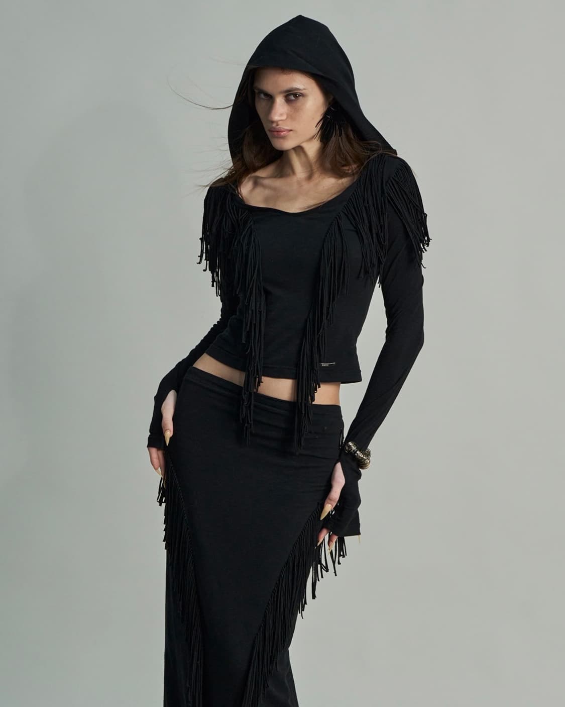 KIMYO TANGLED SOFT HOOD TOP IN BLACK 상품이미지5