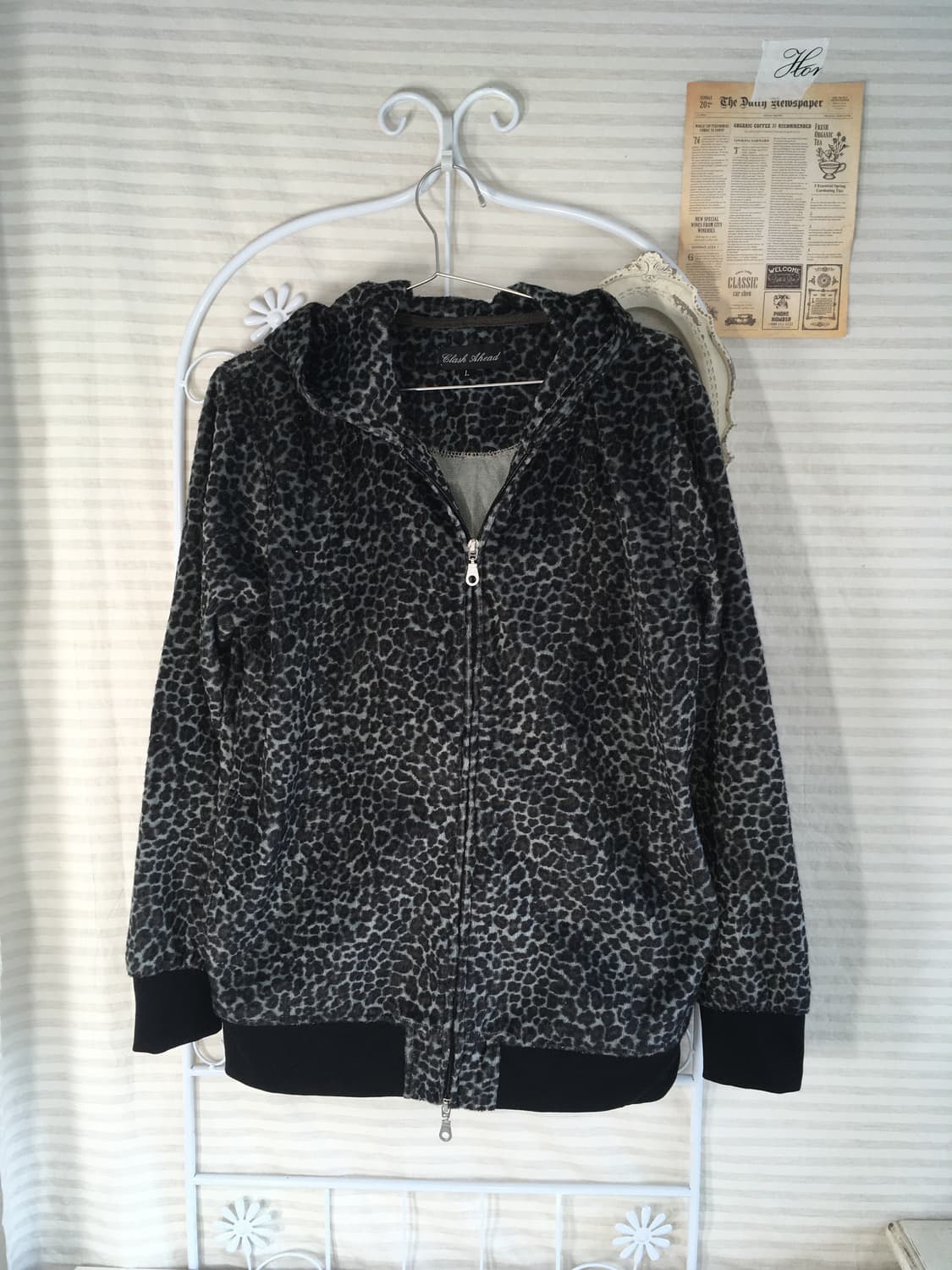 일본빈티지 차콜 레오파드 퍼 후드 집업 상품이미지6