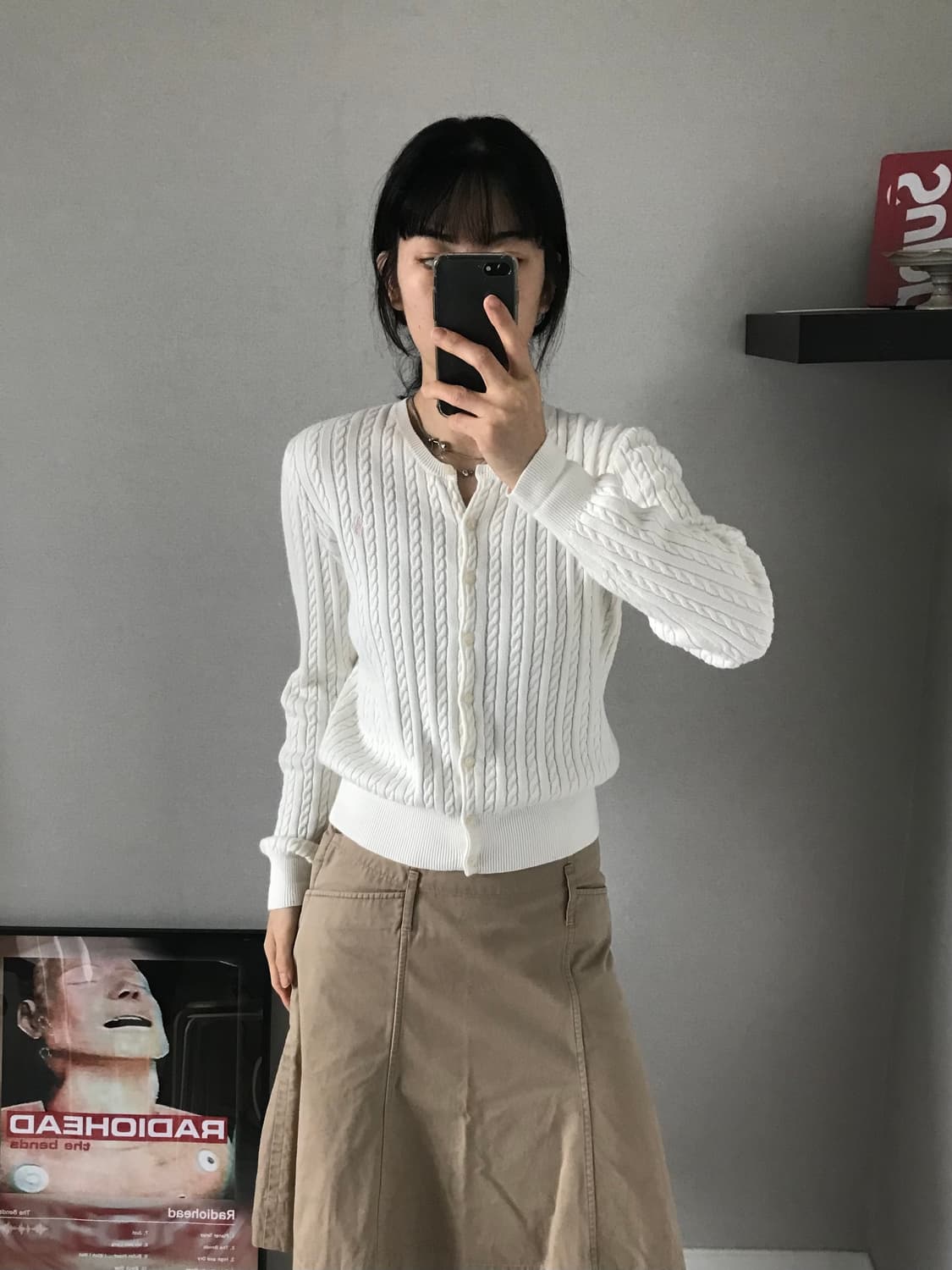 폴로 랄프로렌 포니로고 화이트 케이블 니트 가디건 상품이미지1