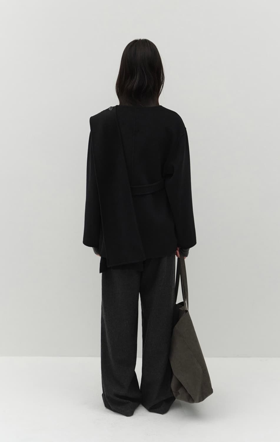 로우타이드 머플러 코트 블랙 상품이미지3