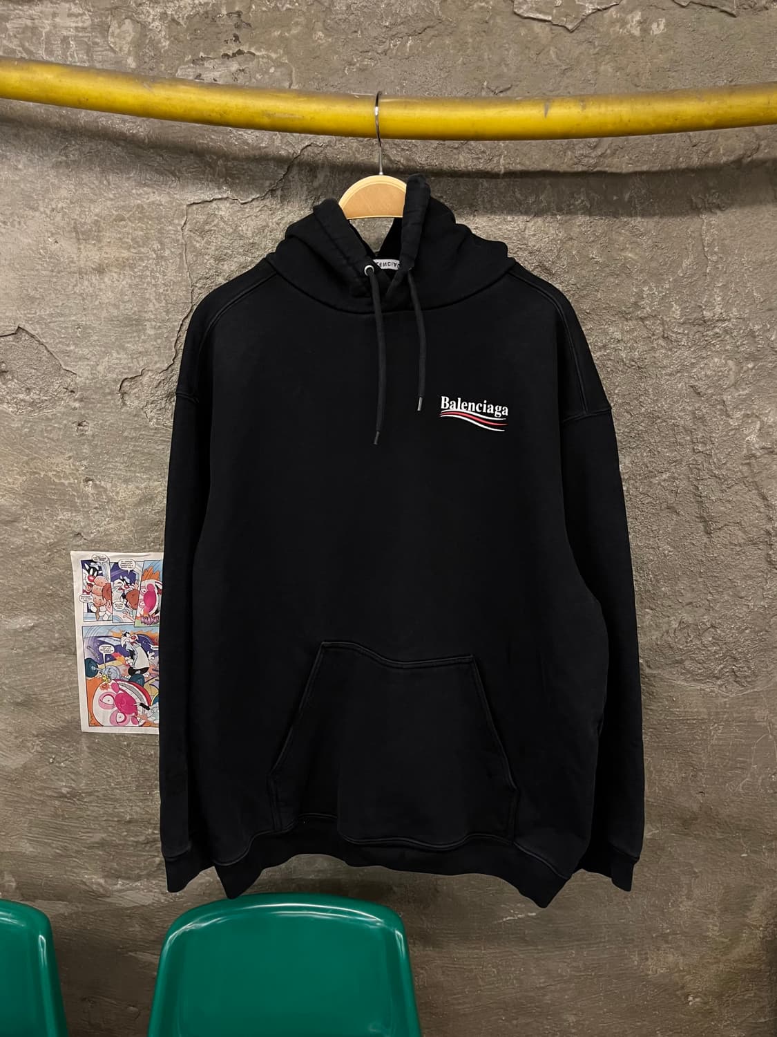 발렌시아가 웨이브로고 후드티 블랙 XL #csz669 상품이미지1