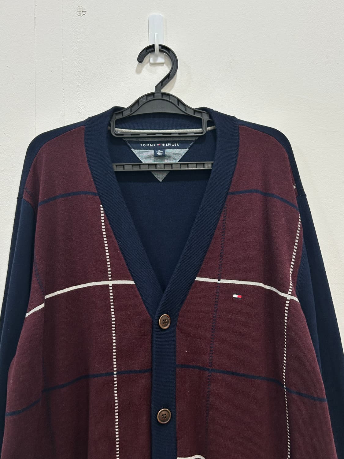 타미힐피거 체크 패턴 가디건 남성 XL 네이비/버건디 상품이미지2