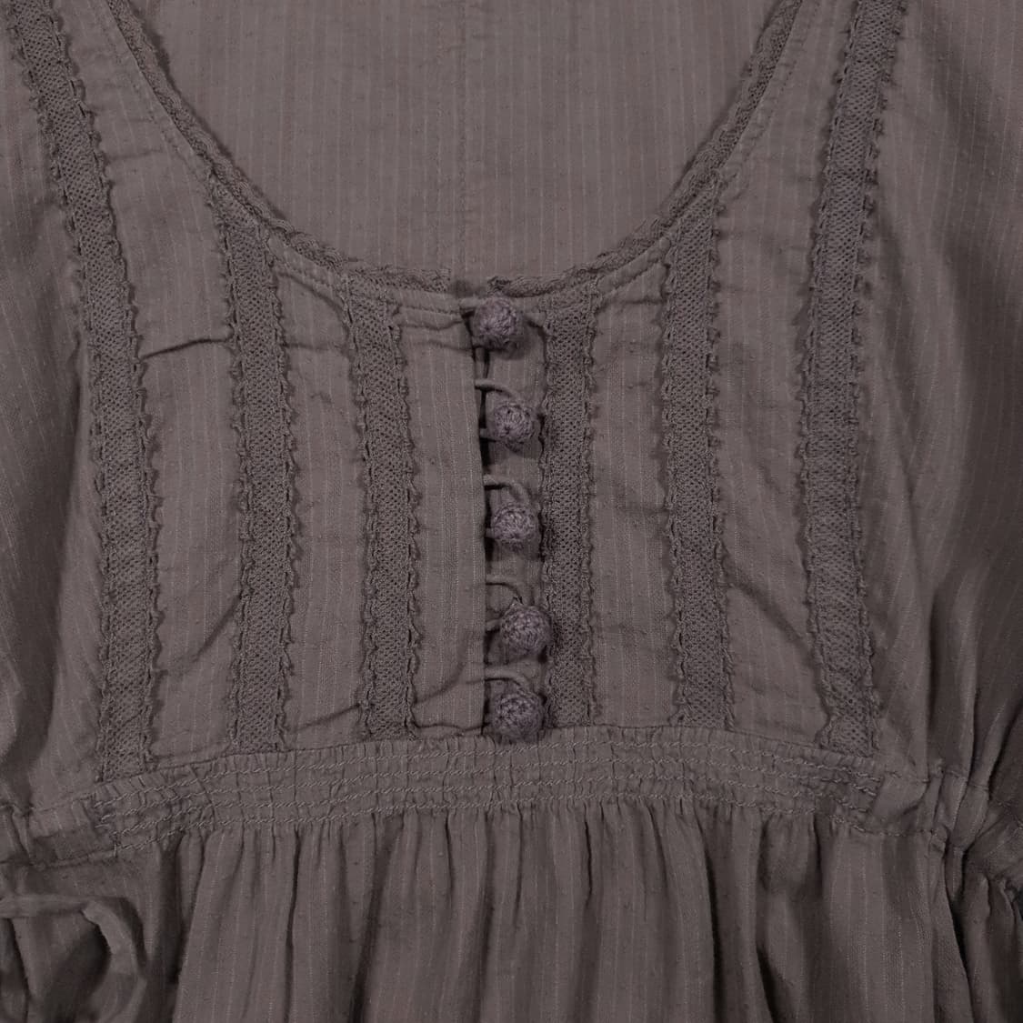 여성 L) 바나나리퍼블릭 셔링 리본 퍼프 반팔 블라우스 브라운 상품이미지2