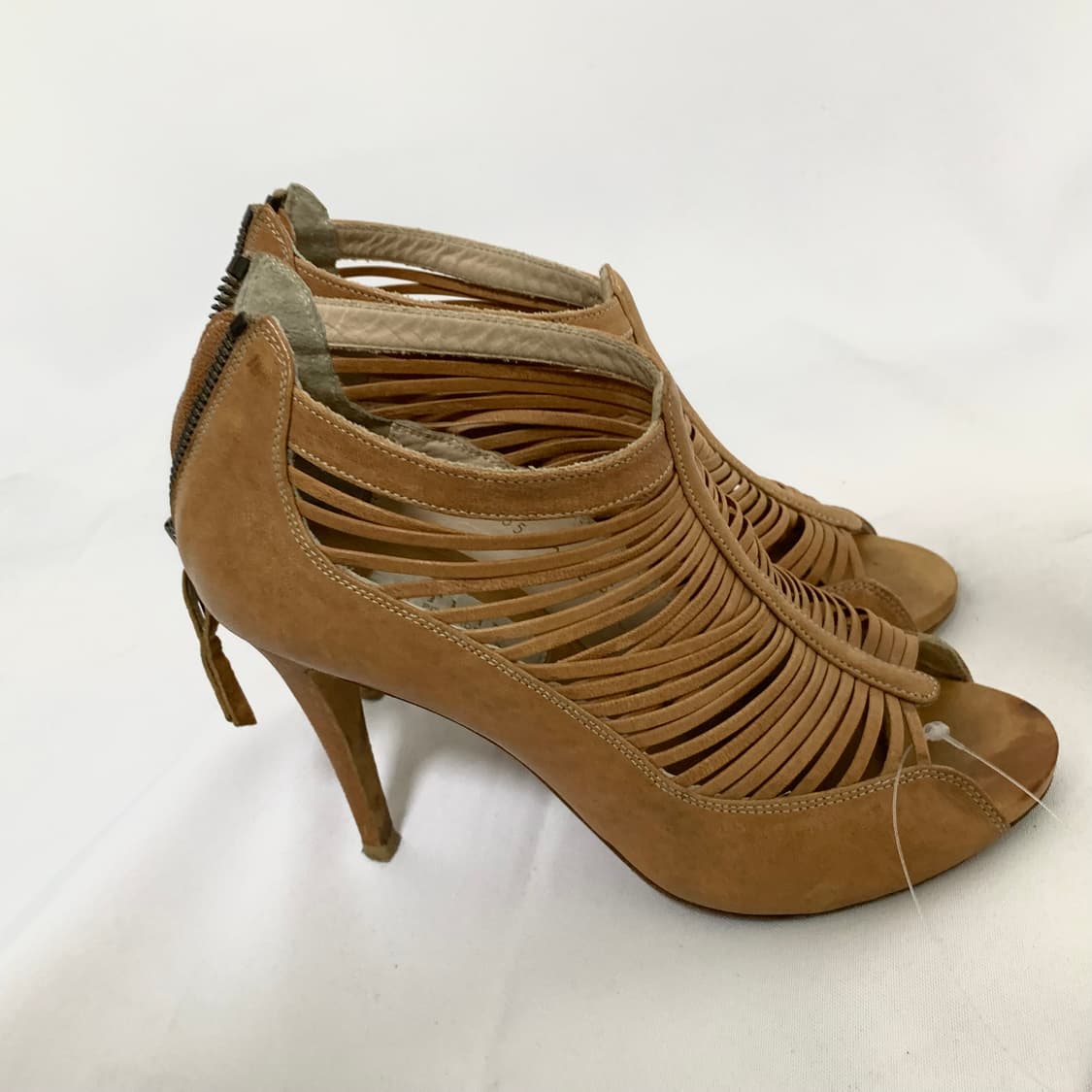 한섬 타임 TIME 스트랩 오픈토 샌들 힐 카멜 235mm 빈티지 구두 상품이미지5