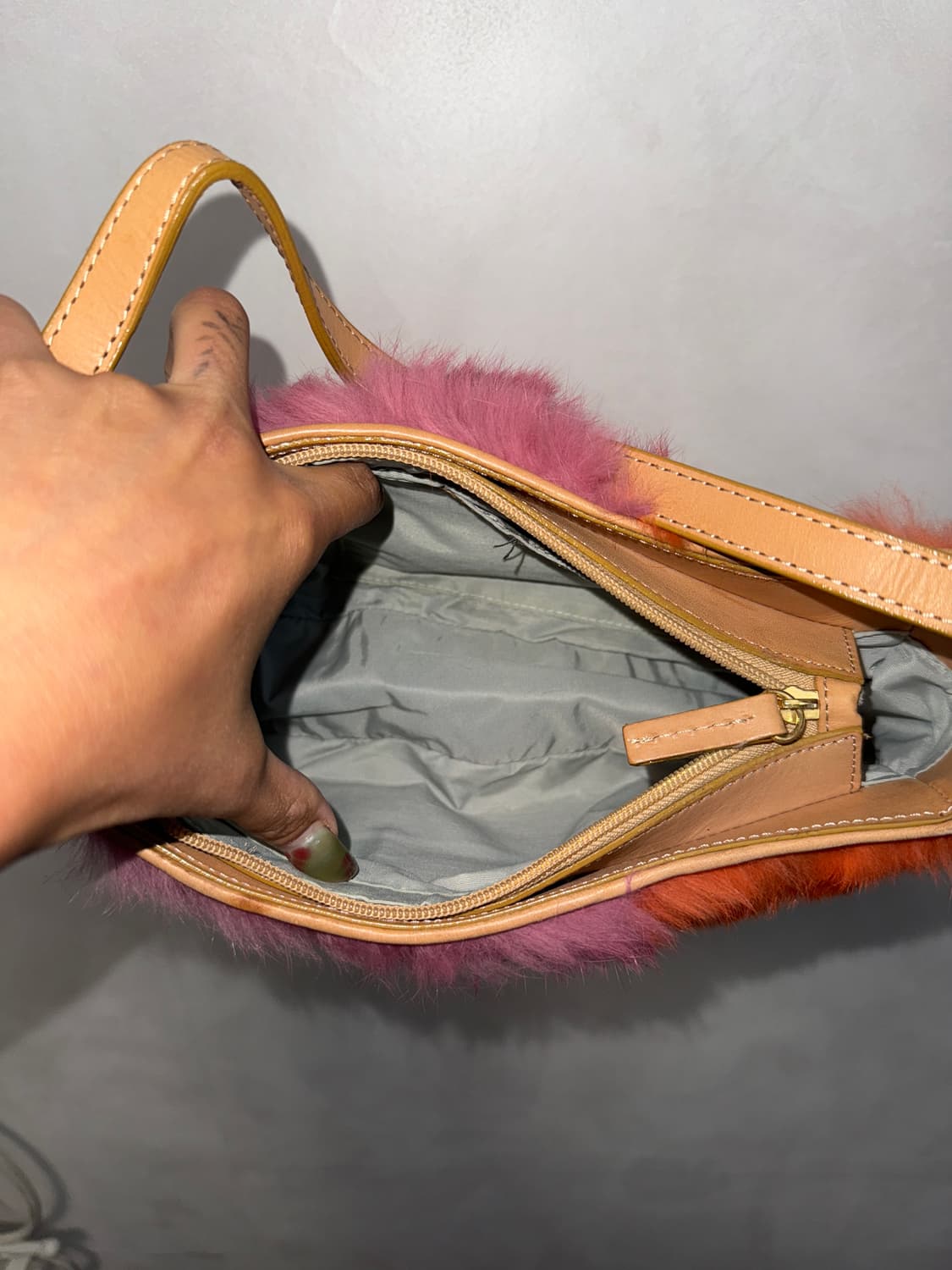 Pink orange mixed fur stitch 숄더백 상품이미지5