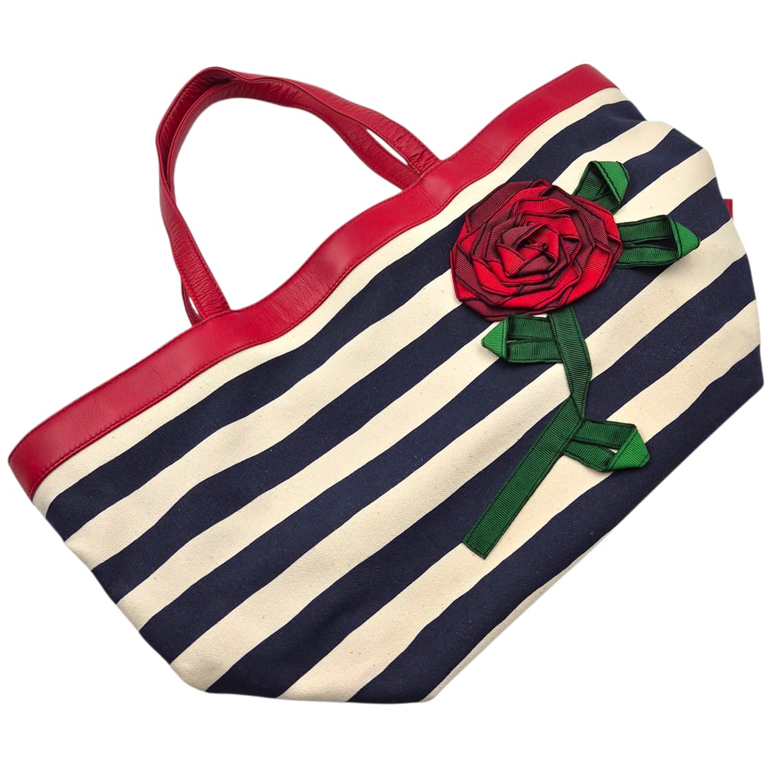 90s 모스키노 스프라이프 장미 레더 토트백 상품이미지2