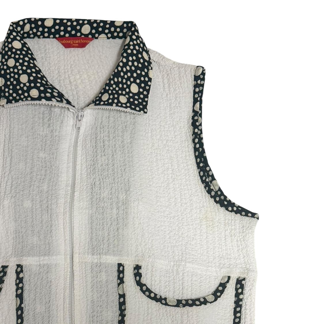 유니크 도트 카라 배색 빈티지 집업 베스트 상품이미지3