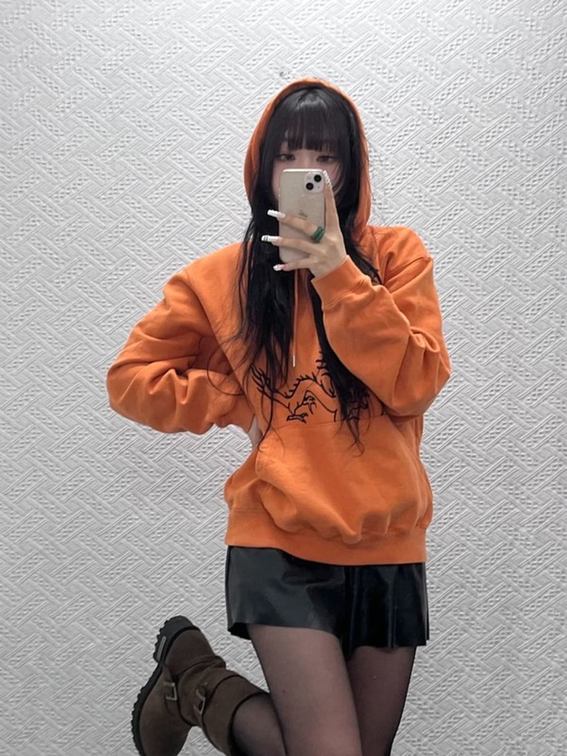 더바이닐하우스 레트로 스트릿 펑크 키치 오렌지 후드티 M C10896 상품이미지2