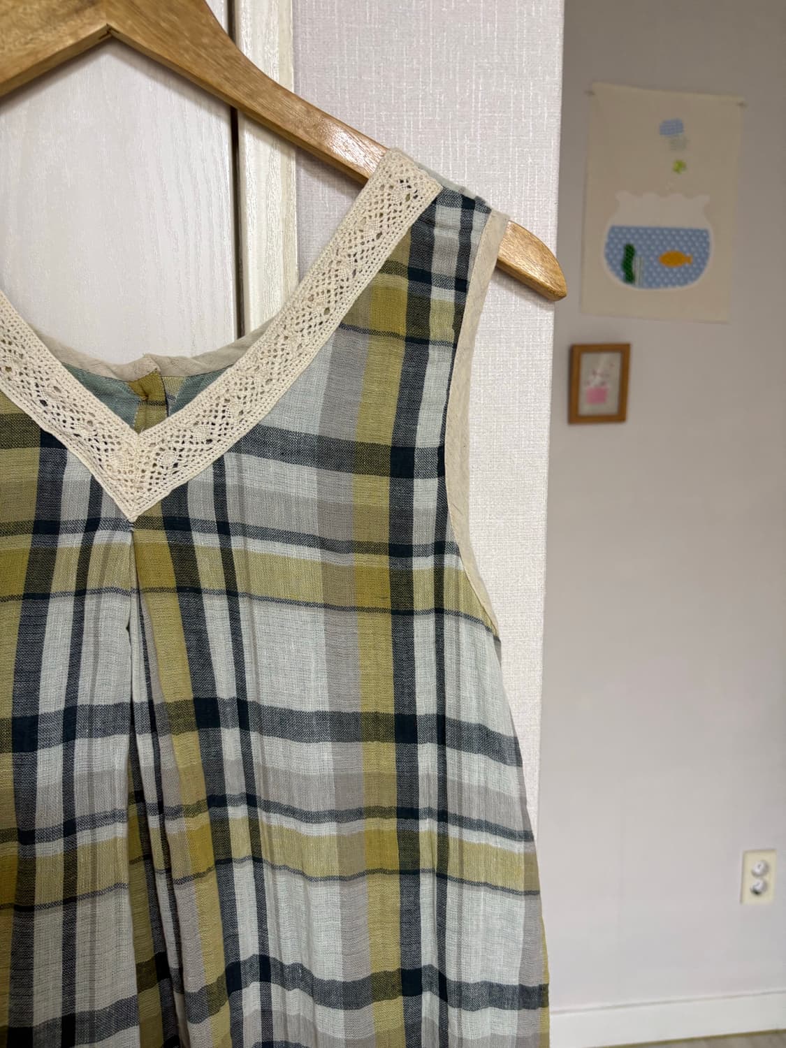 그린 체크 브이넥 원피스 상품이미지6