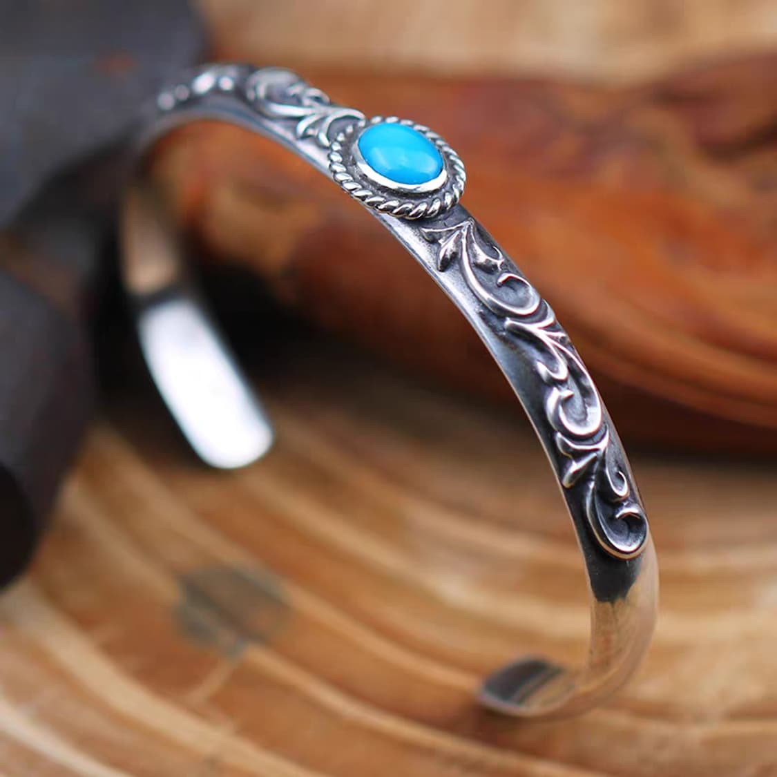 Oceanora 핸드카빙 터쿼이즈 925 실버 뱅글 상품이미지3