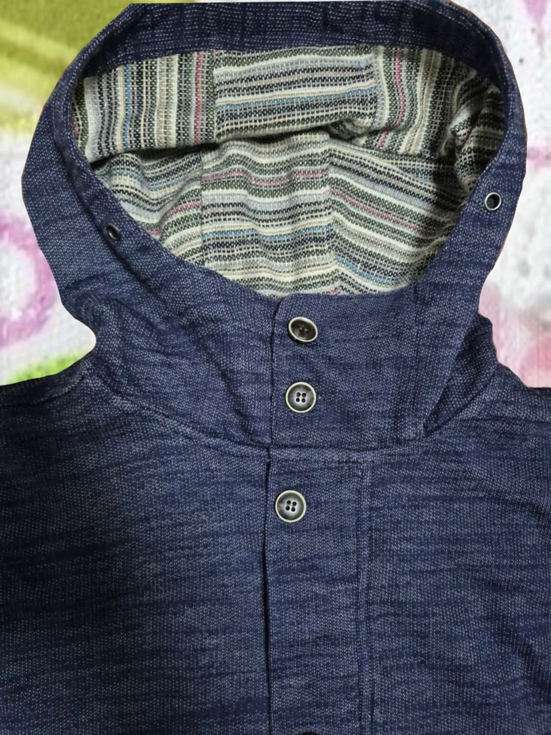 빈티지 모리걸 아오이유우 스트라이프 네이비 후드 버튼 자켓 상품이미지2