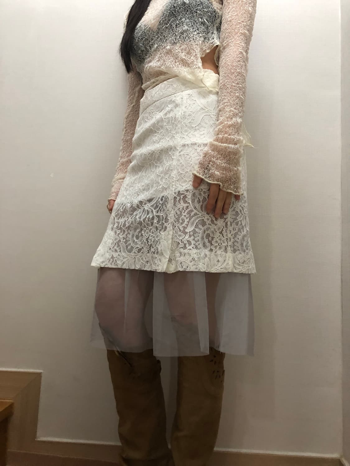 빈티지 화이트 레이스 프릴 스커트 상품이미지4