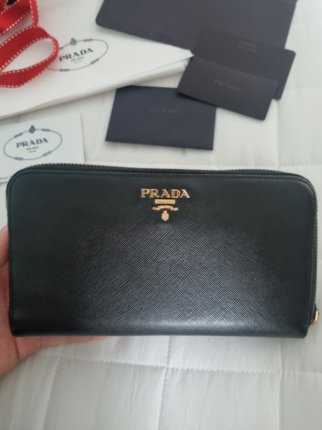 [ 풀구성품 ] 프라다 사피아노 금장 지퍼돌이 장지갑 상품이미지2
