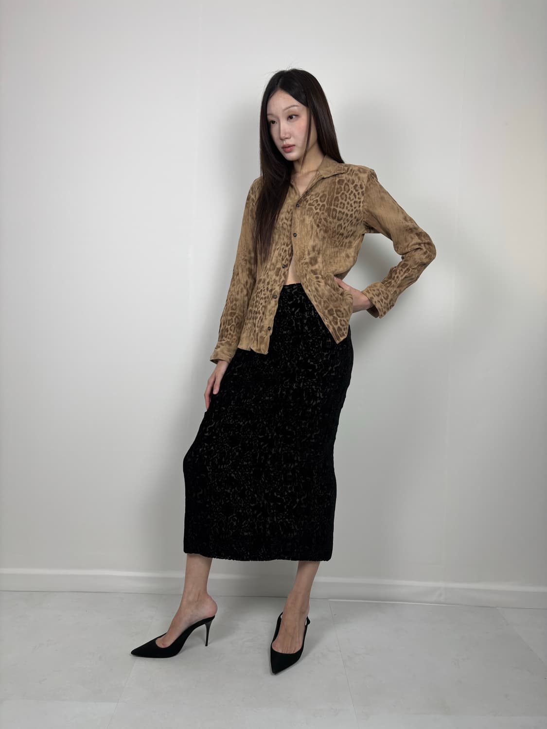 VELVET PATTERNED LONG SKIRT 상품이미지4